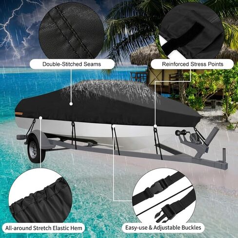 Boat Cover for Boston Whaler Sport 110/TENDER 110 11' 2010-2021, All-Weather Trailerable Boat Cover, Water-Resistant Oxford Fabric for V-Hull, Tri-Hull Boats in Kuwait