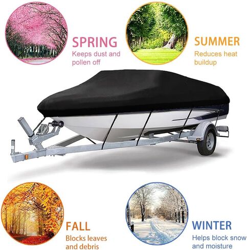 Boat Cover for Boston Whaler Sport 110/TENDER 110 11' 2010-2021, All-Weather Trailerable Boat Cover, Water-Resistant Oxford Fabric for V-Hull, Tri-Hull Boats in Kuwait