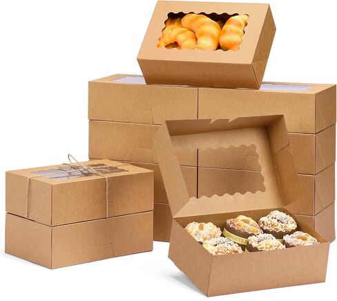 Moretoes 28pcs Cookie Boxes with Window, 9x6x3 Inch Brown Bakery Boxes Pastry Containers for Chocolate Covered Strawberries, Candy, Muffins, Donuts in Kuwait