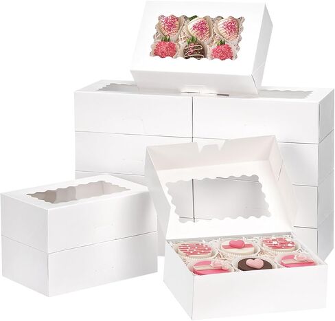 Moretoes 28pcs Cookie Boxes with Window, 9x6x3 Inch Brown Bakery Boxes Pastry Containers for Chocolate Covered Strawberries, Candy, Muffins, Donuts in Kuwait