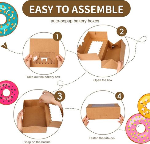 Moretoes 28pcs Cookie Boxes with Window, 9x6x3 Inch Brown Bakery Boxes Pastry Containers for Chocolate Covered Strawberries, Candy, Muffins, Donuts in Kuwait
