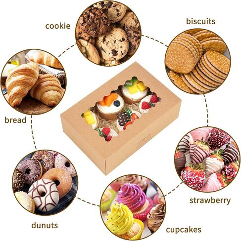 Moretoes 28pcs Cookie Boxes with Window, 9x6x3 Inch Brown Bakery Boxes Pastry Containers for Chocolate Covered Strawberries, Candy, Muffins, Donuts in Kuwait