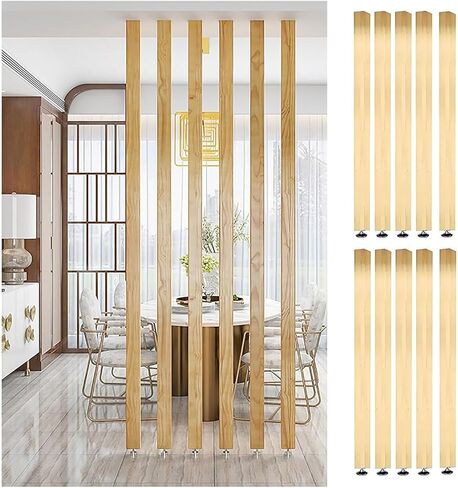 Floor to Ceiling Solid Wood Slat Room Divider Wall Partition Column - No Drill Adjustable Privacy Screen for Home Entry Living Room Office Space Separation Decor(Beige-10 Root,190cm/74.8in) in Kuwait