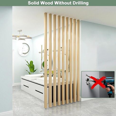 Floor to Ceiling Solid Wood Slat Room Divider Wall Partition Column - No Drill Adjustable Privacy Screen for Home Entry Living Room Office Space Separation Decor(Beige-10 Root,190cm/74.8in) in Kuwait