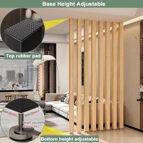 Floor to Ceiling Solid Wood Slat Room Divider Wall Partition Column - No Drill Adjustable Privacy Screen for Home Entry Living Room Office Space Separation Decor(Beige-10 Root,190cm/74.8in) in Kuwait