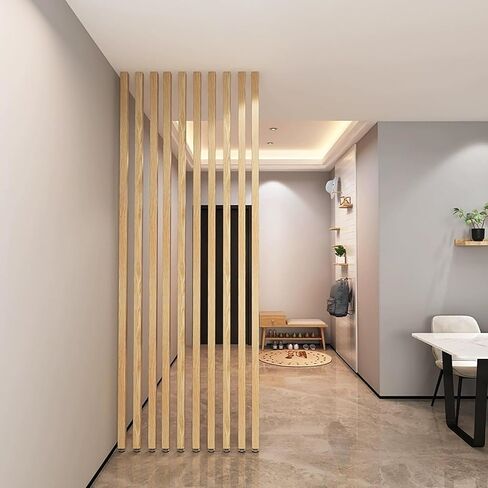 Floor to Ceiling Solid Wood Slat Room Divider Wall Partition Column - No Drill Adjustable Privacy Screen for Home Entry Living Room Office Space Separation Decor(Beige-10 Root,190cm/74.8in) in Kuwait