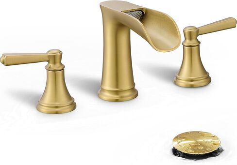 Brass 8 Inch Oil Rubbed Bronze Bathroom Faucet Waterfall Widespread Bathroom Faucets for Sink 3 Hole 2 Handle with Pop up Drain & Pre-Installed cUPC Water Hose for Vanity, 10 Mins Install in Kuwait