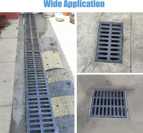 Heavy Duty Cast Iron Drain Cover - Durable Rectangle Metal Grate for Outdoor Driveway, Garage & Yard - 50x30x3cm (19.7x11.8x1.2inch) Channel Drainage Solution in Kuwait