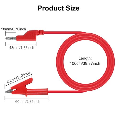 2Pcs Banana Plug to Alligator Clips Test Lead Cable Wire 4mm Banana Plug Multi-Meter for Electrical Testing 100cm/3.3ft in Kuwait
