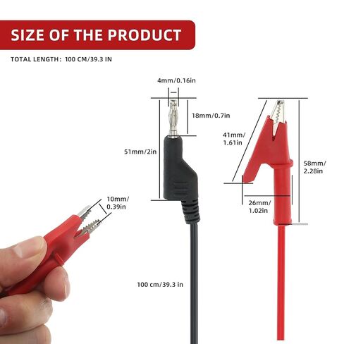 2Pcs Banana Plug to Alligator Clips Test Lead Cable Wire 4mm Banana Plug Multi-Meter for Electrical Testing 100cm/3.3ft in Kuwait