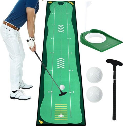 Portable Golf Putting Mat, Mini Golf Putting Green Set with Putting Mat, Putting Cup, Retractable Push Rod (Youth) with 2 Balls, Putting Mat for Indoors, Golf Gifts for Men Kids in Kuwait