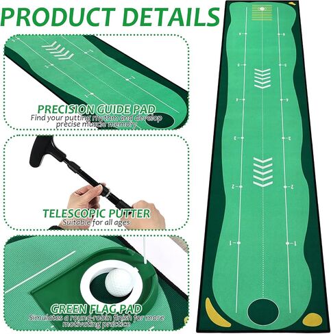 Portable Golf Putting Mat, Mini Golf Putting Green Set with Putting Mat, Putting Cup, Retractable Push Rod (Youth) with 2 Balls, Putting Mat for Indoors, Golf Gifts for Men Kids in Kuwait