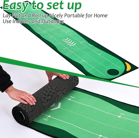 Portable Golf Putting Mat, Mini Golf Putting Green Set with Putting Mat, Putting Cup, Retractable Push Rod (Youth) with 2 Balls, Putting Mat for Indoors, Golf Gifts for Men Kids in Kuwait