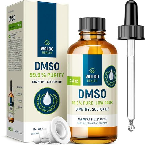 WoldoHealth DMSO 99.9٪ سائل من الدرجة الصيدلانية - 3.38 فلوريدا. أوقية | قطرات ثنائي ميثيل سلفوكسيد نقية، مذيب ذو رائحة منخفضة معتمد من FT-IR في زجاجة قطارة زجاجية in Kuwait