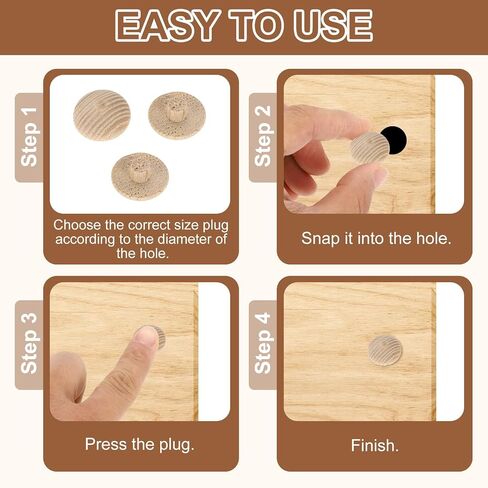 uxcell 40Pcs Wood Button Plugs, 10mm / 0.39" Hardwood Screw Hole Plug Mushroom Wooden Caps Buttons Ash Wood Plug for Furniture Woodworking Craft Decor (18mm x 10mm) in Kuwait