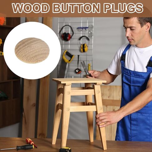 uxcell 40Pcs Wood Button Plugs, 10mm / 0.39" Hardwood Screw Hole Plug Mushroom Wooden Caps Buttons Ash Wood Plug for Furniture Woodworking Craft Decor (18mm x 10mm) in Kuwait