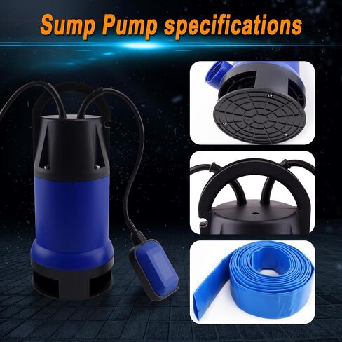 KQ1100B2(1100W) Sump Pump, 4000GPH High Flow Clean Sewage Utility Pump, Equipped with 7.2-meter Water Hose and 5-meter UL Wire, For Swimming Pool, Pond,Basement, Rooftops, Water Beds in Kuwait