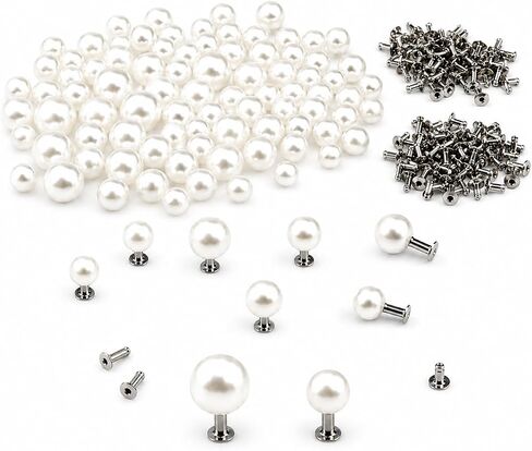 300Pcs Pearl Rivets, Mixed Size Studs for Leather Clothing & Craft Decor | 0.24 & 0.31Inch Mixed Size, Glossy Faux Pearl Top, Anti-Rust Metal Base, Two-Part Rivet Design, Multi Leather & Fabric Use in Kuwait