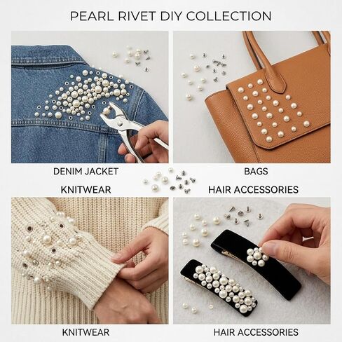 300Pcs Pearl Rivets, Mixed Size Studs for Leather Clothing & Craft Decor | 0.24 & 0.31Inch Mixed Size, Glossy Faux Pearl Top, Anti-Rust Metal Base, Two-Part Rivet Design, Multi Leather & Fabric Use in Kuwait