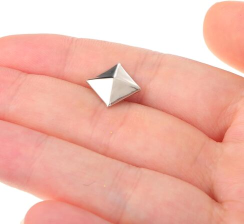 100PCS Square Pyramid Studs, 10mm/0.39 Inch Copper Flat Back Square Pyramid Rivets, Metal Nail Head Rivet for DIY Accessories, Clothing, Bag, Leather, Shoes, Jewelry, Craft, Belt, Dog Collar (Silver) in Kuwait
