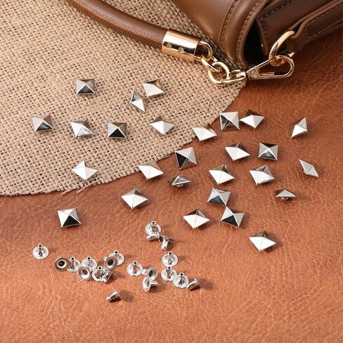 100PCS Square Pyramid Studs, 10mm/0.39 Inch Copper Flat Back Square Pyramid Rivets, Metal Nail Head Rivet for DIY Accessories, Clothing, Bag, Leather, Shoes, Jewelry, Craft, Belt, Dog Collar (Silver) in Kuwait
