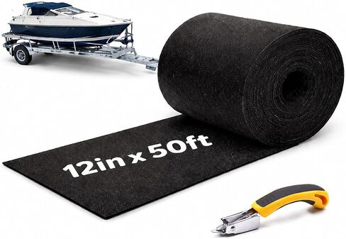 Boat Trailer Bunk Carpet 50FT x 12in, Premium Black 25oz Extra Thick Marine-Grade Bunk Carpet,Durable Protection for Hull and Trailer in Kuwait