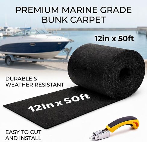 Boat Trailer Bunk Carpet 50FT x 12in, Premium Black 25oz Extra Thick Marine-Grade Bunk Carpet,Durable Protection for Hull and Trailer in Kuwait