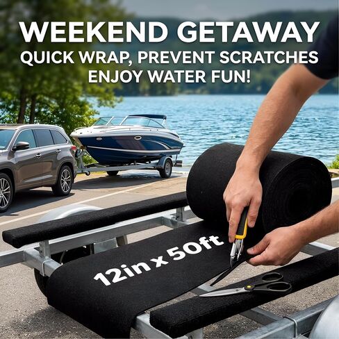 Boat Trailer Bunk Carpet 50FT x 12in, Premium Black 25oz Extra Thick Marine-Grade Bunk Carpet,Durable Protection for Hull and Trailer in Kuwait