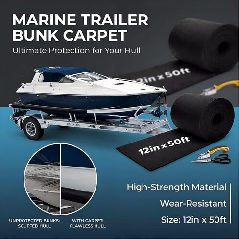 Boat Trailer Bunk Carpet 50FT x 12in, Premium Black 25oz Extra Thick Marine-Grade Bunk Carpet,Durable Protection for Hull and Trailer in Kuwait