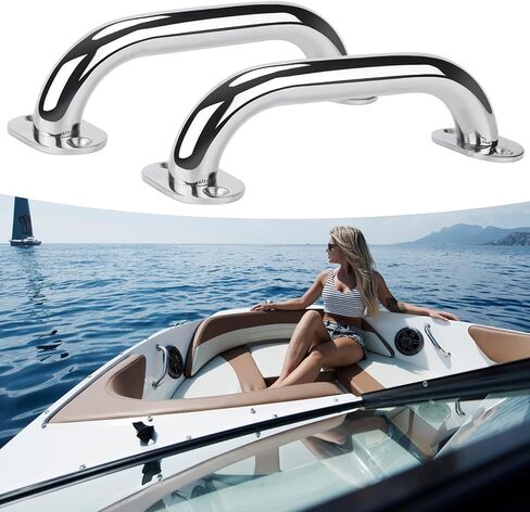 2 Pcs Boat Handrail,Stainless Steel Grab Handles Heavy Duty Marine Rail Grab 9" Round Tube Handle in Kuwait