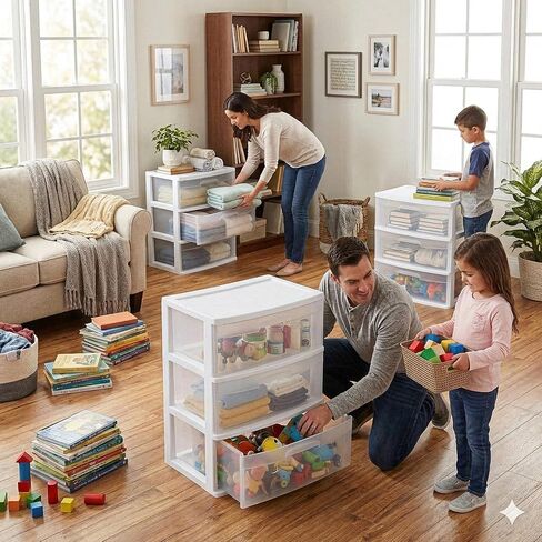 Plastic Drawers for Clothes,3 Drawer Storage Organizer, 3-Tier Wide Clear Plastic Drawer Storage Cart - White,Rolling Containers with Wheels for Bedroom,Bathroom, Office, and Classroom Organization in Kuwait
