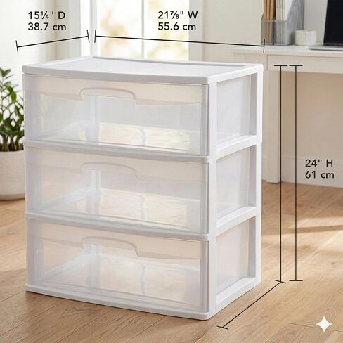Plastic Drawers for Clothes,3 Drawer Storage Organizer, 3-Tier Wide Clear Plastic Drawer Storage Cart - White,Rolling Containers with Wheels for Bedroom,Bathroom, Office, and Classroom Organization in Kuwait