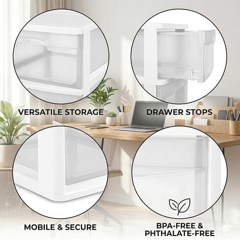 Plastic Drawers for Clothes,3 Drawer Storage Organizer, 3-Tier Wide Clear Plastic Drawer Storage Cart - White,Rolling Containers with Wheels for Bedroom,Bathroom, Office, and Classroom Organization in Kuwait