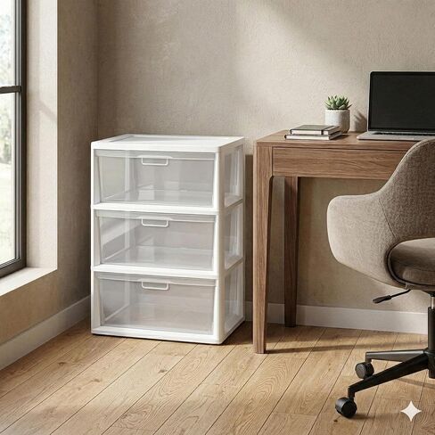 Plastic Drawers for Clothes,3 Drawer Storage Organizer, 3-Tier Wide Clear Plastic Drawer Storage Cart - White,Rolling Containers with Wheels for Bedroom,Bathroom, Office, and Classroom Organization in Kuwait