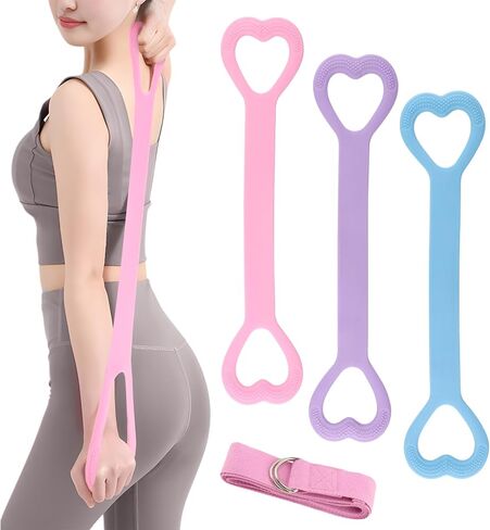 ‌Figure 8 Resistance Bands for Women & Men - 3 Levels (15lb/25lb/35lb) Silicone Workout Bands for Arms, Back, Shoulder Toning & Posture Correction - Portable Home Gym/Yoga (Pink+Blue+Purple) in Kuwait