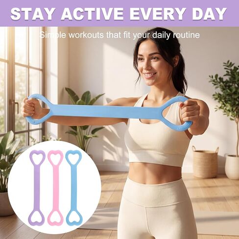 ‌Figure 8 Resistance Bands for Women & Men - 3 Levels (15lb/25lb/35lb) Silicone Workout Bands for Arms, Back, Shoulder Toning & Posture Correction - Portable Home Gym/Yoga (Pink+Blue+Purple) in Kuwait