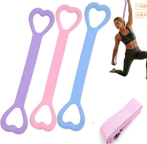 ‌Figure 8 Resistance Bands for Women & Men - 3 Levels (15lb/25lb/35lb) Silicone Workout Bands for Arms, Back, Shoulder Toning & Posture Correction - Portable Home Gym/Yoga (Pink+Blue+Purple) in Kuwait