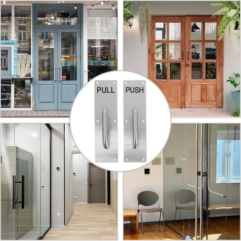 Heavy Duty Stainless Steel Push Pull Door Handles Set 2pcs Commercial Door Push Plates with Integrated Pull Handles and High Traffic Areas in Kuwait