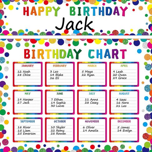Classroom Birthday Chart with 20 Glue Dots, Boho-Style Classroom Decoration, Reusable Happy Birthday Poster, Dry Erase Wall Calendar, Laminated Bulletin Board Decor for Teacher Supplies (12.6" X 17") in Kuwait