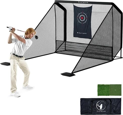 10x7FT Golf Practice Net with Mat for Backyard Indoor Outdoor | Quick Tool-Free Assembly | Heavy-Duty Steel Frame | Reinforced 5-Ply Net | Target Sheet | Dual Side Barriers | Carry Bag in Kuwait