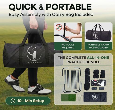 10x7FT Golf Practice Net with Mat for Backyard Indoor Outdoor | Quick Tool-Free Assembly | Heavy-Duty Steel Frame | Reinforced 5-Ply Net | Target Sheet | Dual Side Barriers | Carry Bag in Kuwait