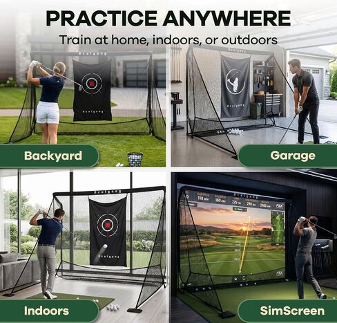 10x7FT Golf Practice Net with Mat for Backyard Indoor Outdoor | Quick Tool-Free Assembly | Heavy-Duty Steel Frame | Reinforced 5-Ply Net | Target Sheet | Dual Side Barriers | Carry Bag in Kuwait