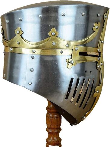 NauticalMart Medieval 13th Century Great Pot Helm with Brass Crown and Cross in Kuwait