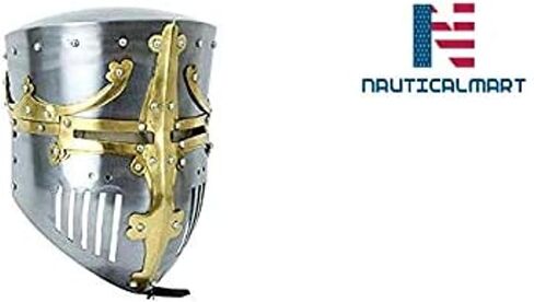NauticalMart Medieval 13th Century Great Pot Helm with Brass Crown and Cross in Kuwait