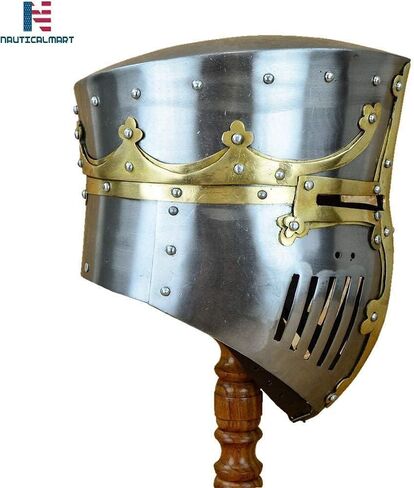NauticalMart Medieval 13th Century Great Pot Helm with Brass Crown and Cross in Kuwait
