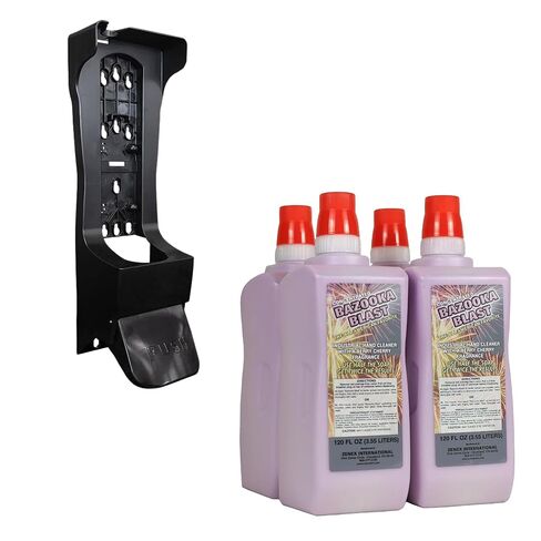 حزمة موزع صابون اليد Zenex Bazooka Blast & Push-Style - 4 عبوات منظف يدوي صناعي سعة 3.55 لتر مع الخفاف وموزع مثبت على الحائط | رائحة التوت والكرز | مزيل الأوساخ شديد التحمل | سهل التثبيت in Kuwait