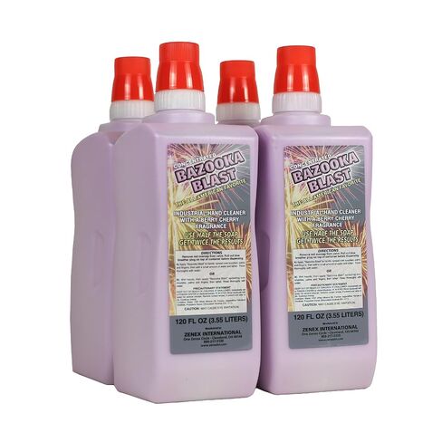حزمة موزع صابون اليد Zenex Bazooka Blast & Push-Style - 4 عبوات منظف يدوي صناعي سعة 3.55 لتر مع الخفاف وموزع مثبت على الحائط | رائحة التوت والكرز | مزيل الأوساخ شديد التحمل | سهل التثبيت in Kuwait