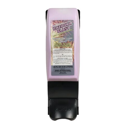 حزمة موزع صابون اليد Zenex Bazooka Blast & Push-Style - 4 عبوات منظف يدوي صناعي سعة 3.55 لتر مع الخفاف وموزع مثبت على الحائط | رائحة التوت والكرز | مزيل الأوساخ شديد التحمل | سهل التثبيت in Kuwait