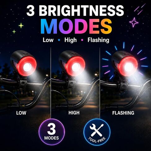 مصباح أمامي للدراجة من Brightz HaloBrightz - 75 لومن ضوء أمامي قابل لإعادة الشحن مع حلقة هالة متغيرة اللون، 3 أوضاع، شعاع 100 قدم - ضوء دراجة مقاوم للطقس بدون أدوات لسلامة الأطفال in Kuwait