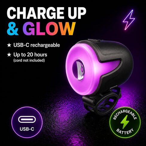 مصباح أمامي للدراجة من Brightz HaloBrightz - 75 لومن ضوء أمامي قابل لإعادة الشحن مع حلقة هالة متغيرة اللون، 3 أوضاع، شعاع 100 قدم - ضوء دراجة مقاوم للطقس بدون أدوات لسلامة الأطفال in Kuwait